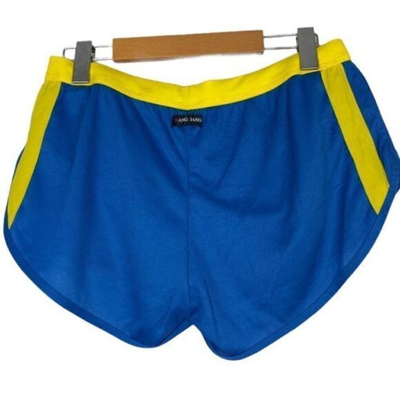 Wang jiang Men Swimwear Running Shorts Jock Strap DK Blue & Yellow US XL - Picture 5 of 12